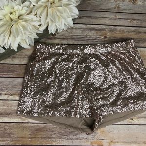 FOREIGN EXCHANGE Rose Gold Sequin Shorts